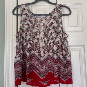 Patrons of Peace red floral tank with tassels